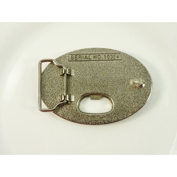 Drunk Belt Buckle Bottle Opener Black Silvertone Oval Statement - Picture 3 of 4